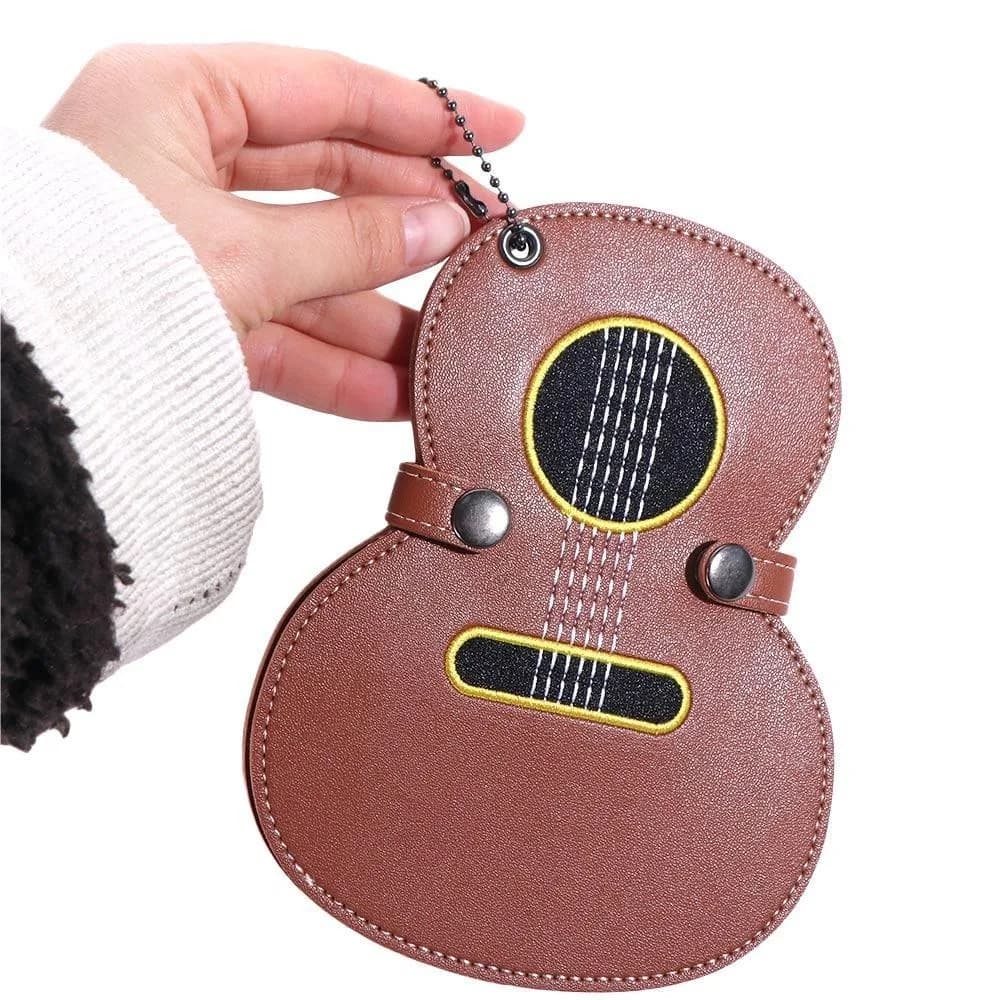 Guitar Shaped Guitar Pick Holder Bag Leather Durable Guitar Plectrums Bag Large Capacity Simplicity Guitar Pick Clip Ukuleles