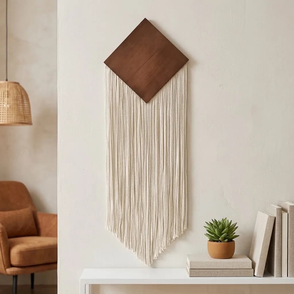 Macrame Wall Hanging Tapestry Cotton Rope Boho Tassel Wood Board Woven Wall Decor Bedroom Hotel Room Decoration