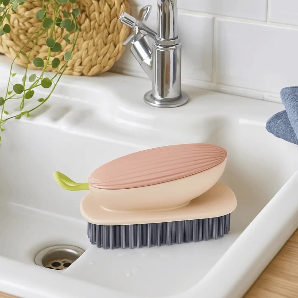 Spazzola Multifunzionale per Scarpe con Setole Dure a Forma di Conchiglia, Spazzola per Pavimenti con Manico Ergonomico Appendibile, Spazzola per Tappeti e Pulizia del Pavimento