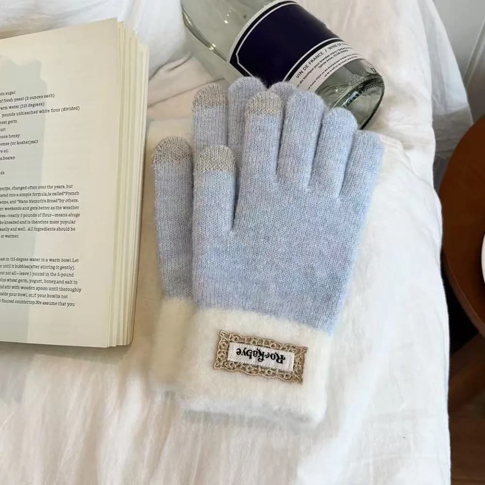 Breathable Korean Style Warm Knitted Gloves Cold-proof Thicken Girls Winter Gloves Comfortable Cute Full Finger Mittens Cycling