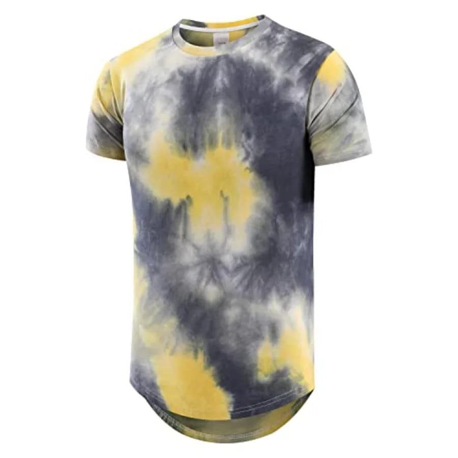 Men's Hip Hop Tie Dye T-Shirt Trendy Hipster Style with Curve Hem Casual Streetwear Tee for Men