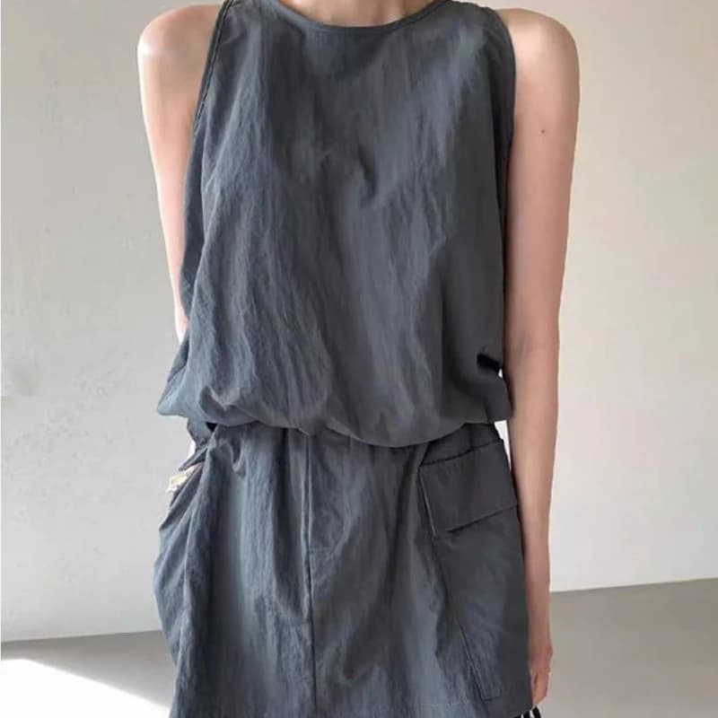 2025 Summer French Elegant Solid Color Tank Top Set for Women 2025 Summer Trendy Tank Top and Elastic Waist Skirt Two-piece Set