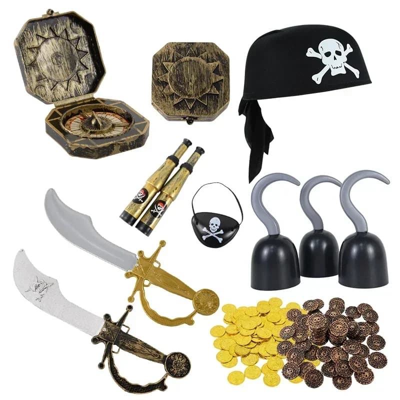 Capitano pirata Costume cosplay Puntelli Cappello Gancio Scheletro Benda sull'occhio Bomboniere per bambini Regalo Giocattolo Pirata Festa Decorazione di Halloween Forniture