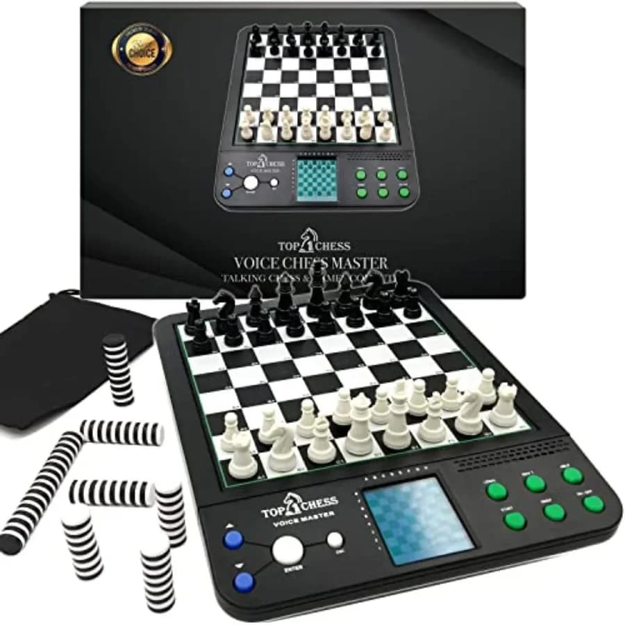 Set di Scacchi Elettronico Top 1 per Uso Domestico e Scolastico, Scacchiera in Plastica con Pezzi Blu e Sistema di Guida Vocale