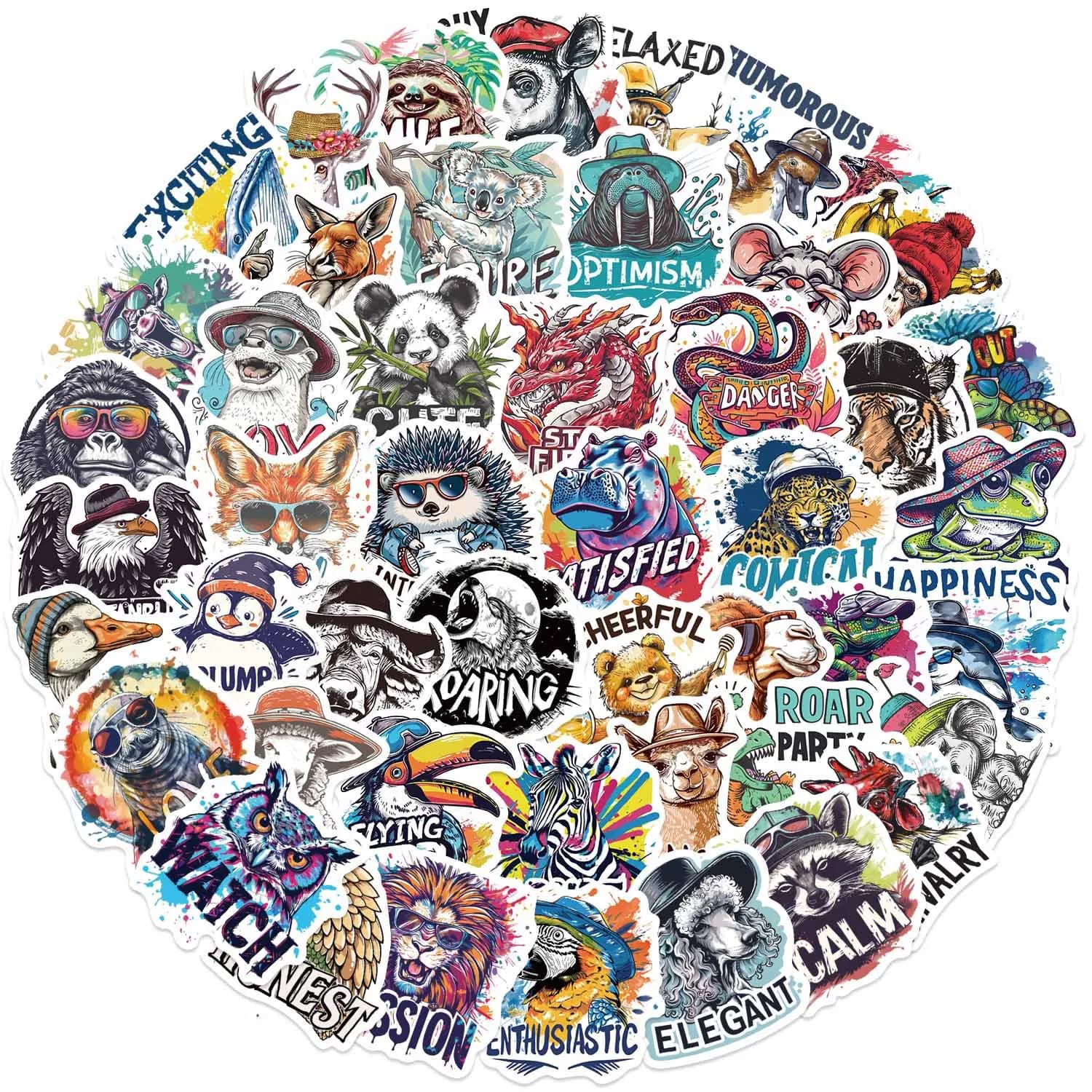 Adesivi per animali in carta dipinta da 50 pezzi-adesivi artistici per Graffiti Color arcobaleno in vinile impermeabile per bomboniere, bottiglia d'acqua