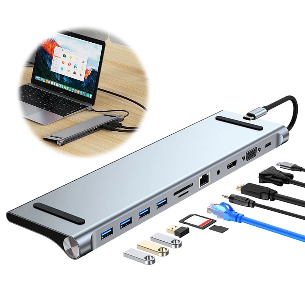 Docking Station USB C 11 in 1 con 1* USB 3.0, 3*USB2.0, Hub USB C, Adattatore Multiporta con Triplo Display per Laptop Dell/Surface/HP/Lenovo