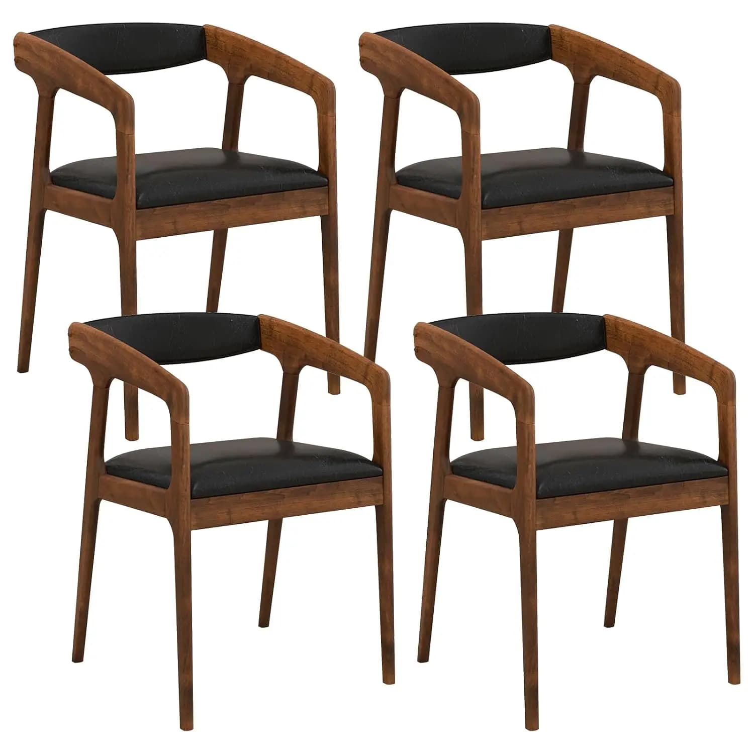 Set di 4 Poltrone in Pelle PU con Schienale Imbottito, Braccioli Ergonomici e Telaio in Legno di Gomma, Sedia Laterale Personalizzabile per Soggiorno