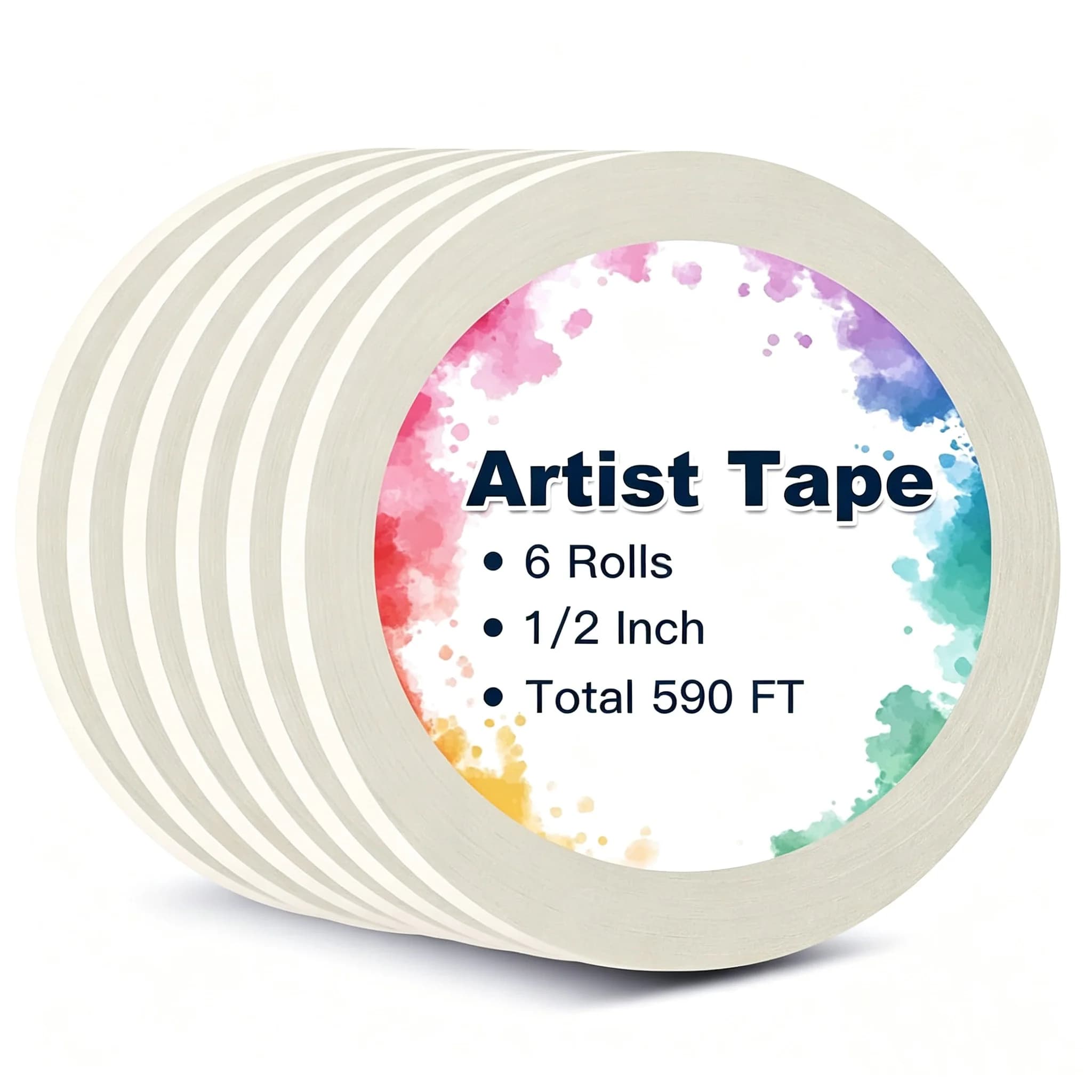 6 Rolls of Artist Tape, Watercolor Paper Edge Tape, Total Length 590 Ft, Acid Free Artist Tape, Used for Masking, Sketching, Pai