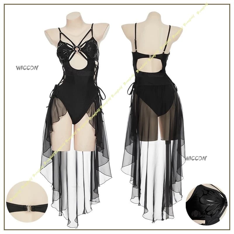 Costume cosplay Abito da donna Farfalla Gotico Chiffon Nero Costume intero Tutina Abito da ragazza Bikini Quotidiano Natale Halloween