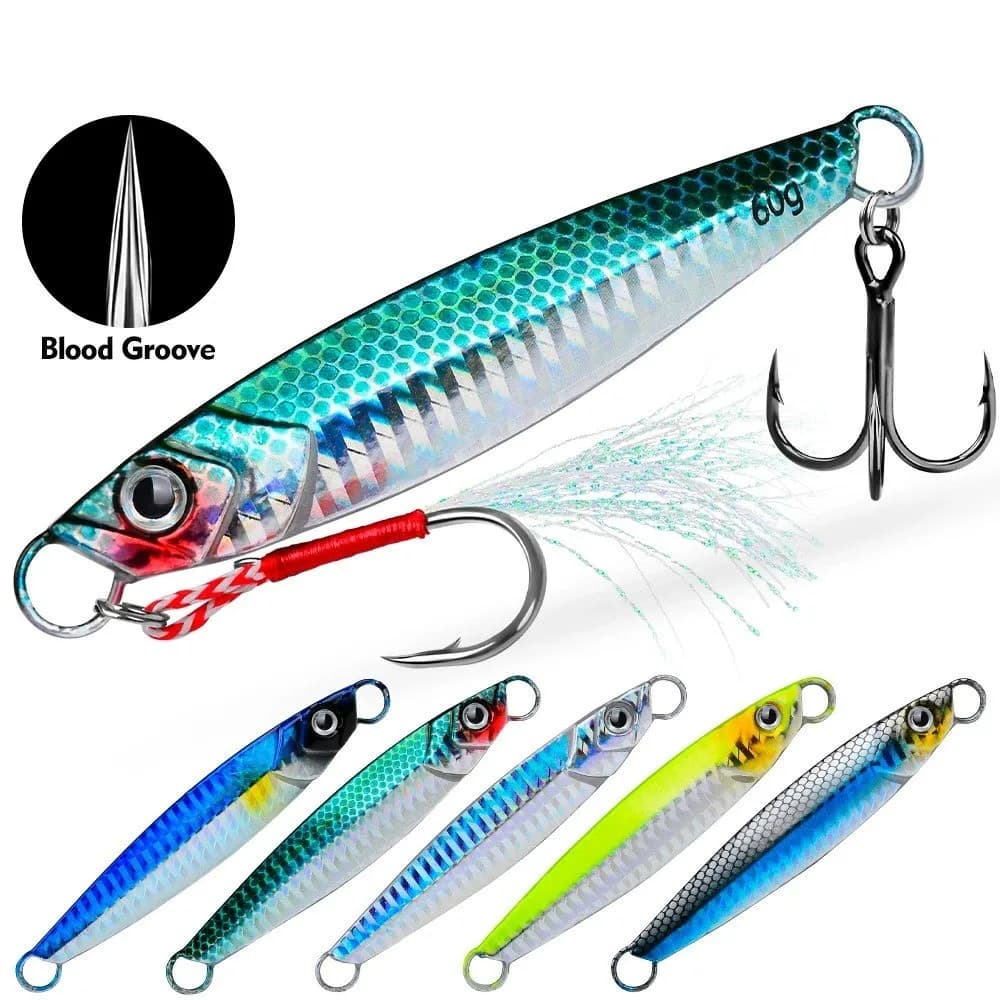 Luya Piastra di Ferro Richiamo di Pesca in Mare Esca Bionica in Metallo 17g/21g/24g/30g/40g/60g Doppi Ganci Luminosi Esche Finte Wobbler per Spigola