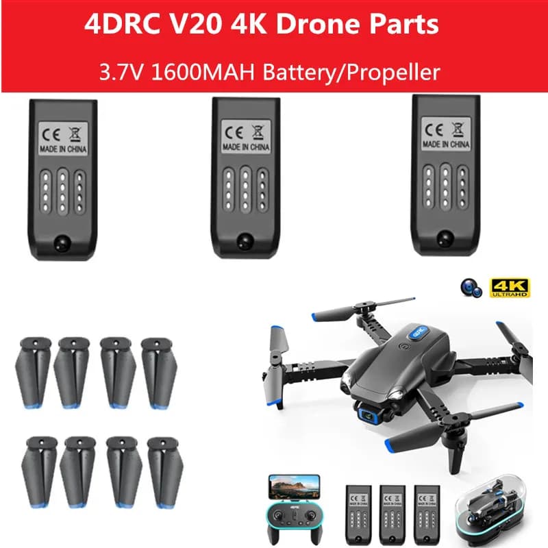 Parti di Ricambio per Drone RC 4DRC V20, Batteria 3.7V 1600mAh/Elica, Accessori per Drone RC 4DRC V20, Pale V20, Batteria per Drone V20