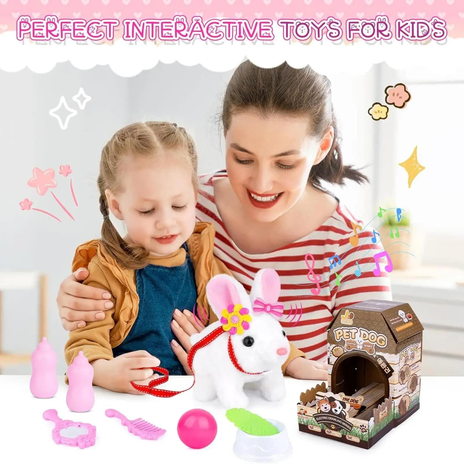 Animali di peluche coniglietto realistico Animale di coniglio elettrico con suoni Peluche di coniglio per bambini Ragazzi Ragazze Capodanno Natale
