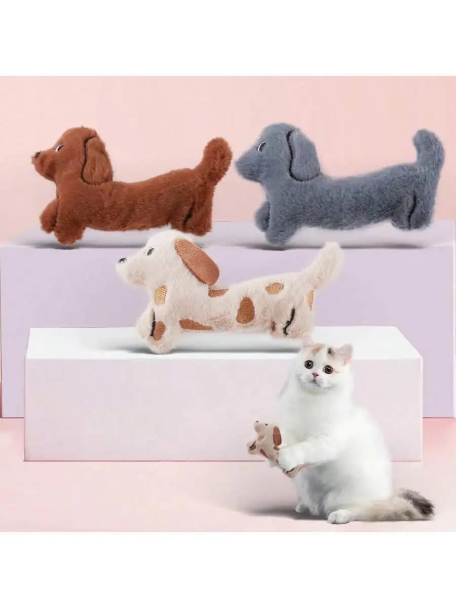 Sausage Dog Shaped Plush Cat Toy With Crinkle Sound For Interactive Play