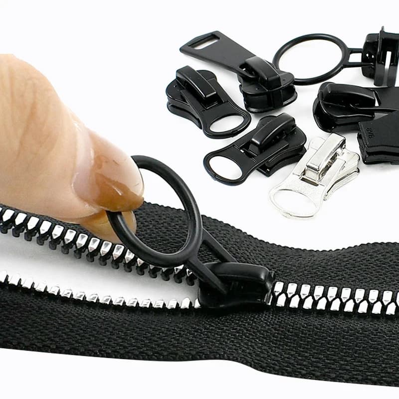 10-30P 3 # 5 # 8 # 10 # Cursori per cerniere in resina Borsa Chiusura per indumenti Cerniere Testa Nero Argento Decor Zip Pull Head Accessori per cerniere fai da te