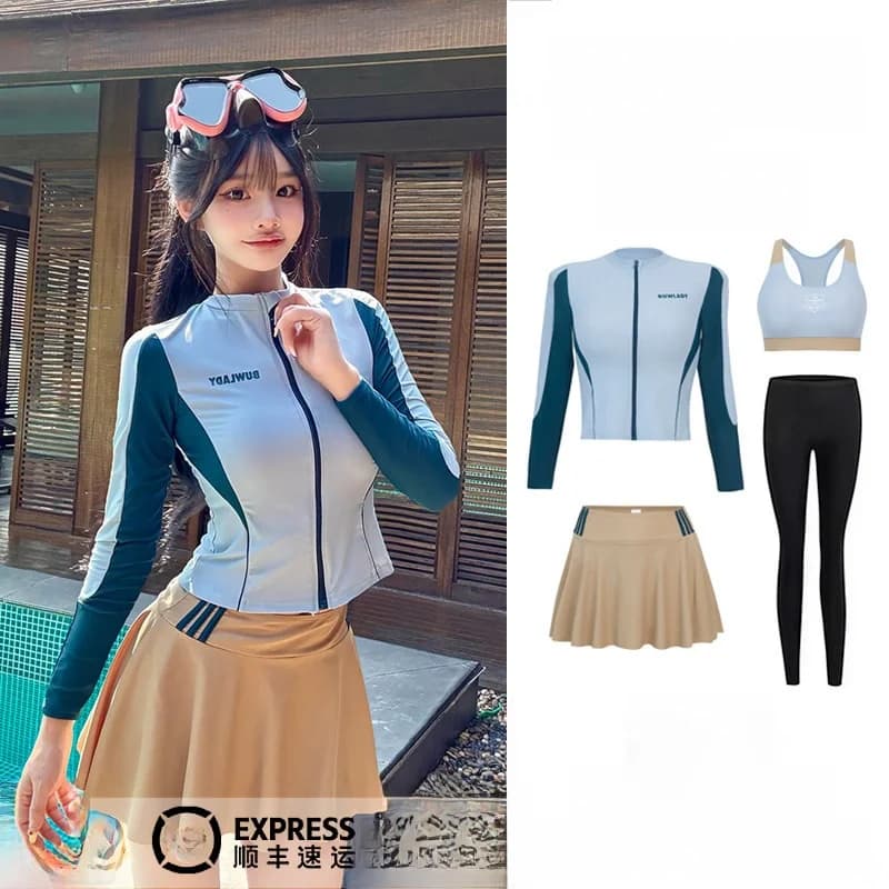 Muta da Surf a Maniche Lunghe da Donna, Due Pezzi, per Snorkeling, Modellante, Abbigliamento da Spiaggia, Abbigliamento Subacqueo in Nylon, Attrezzatura per Sport Acquatici