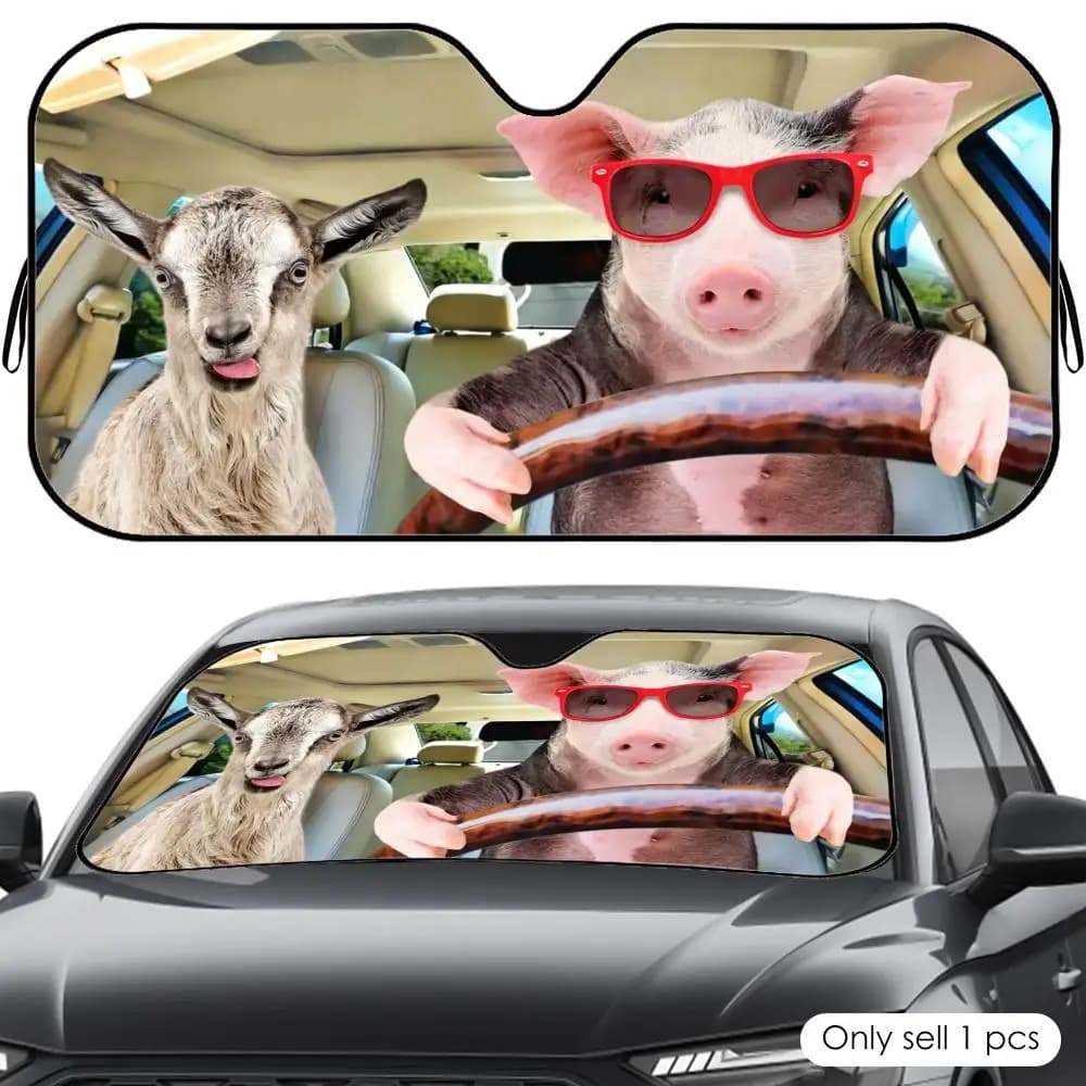 Funny Animal Driving Sun Visor Aluminum Foil Windshield Sunshade with Reflective UV Block Heat Insulation Foldable Universal Fit