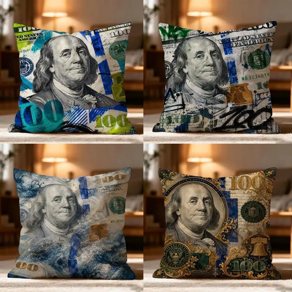 Money Funny Hundred Dollar Pillow Case Cushion Cover Soft Washable Pillow Case Multi-Scene For Couch Bed Travel Office Use
