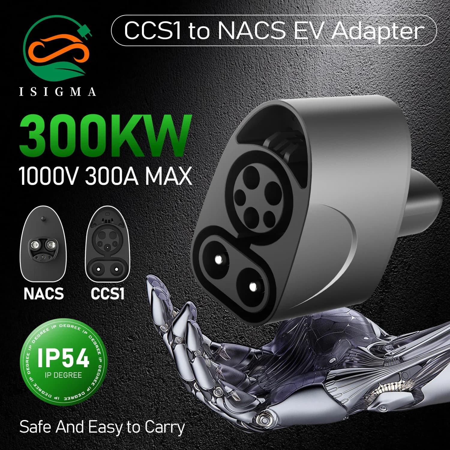 Adattatore di Ricarica Rapida ISIGMA CCS1 a NACS 300A 300KW Max per Veicoli Elettrici Modello Y/S/3/X