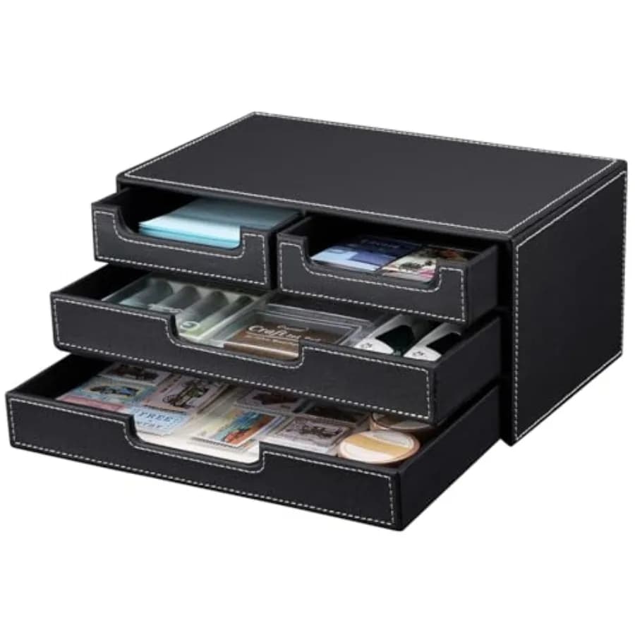 Organizer da Scrivania in Pelle PU con 4 Cassetti, Piccolo Organizzatore da Tavolo per Accessori da Ufficio, Scatola Portaoggetti per Cancelleria