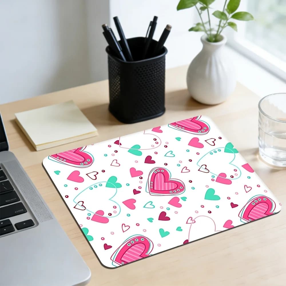 Tappetino per mouse da gioco in gomma con motivo a cuore rosa e fiocco, tappetino da scrivania liscio per casa, ufficio e spazio di lavoro