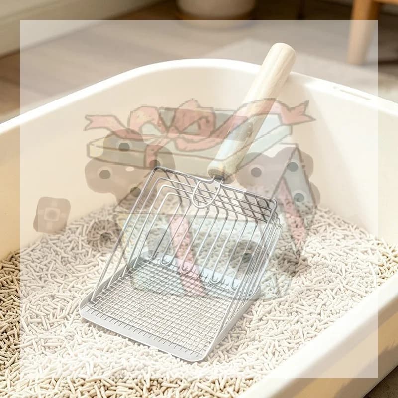 【CC】Stainless Steel Cat Litter Scoop With Wooden Handle Durable Fast Sifting Design For Daily Home Cat Litter Box Cleaning