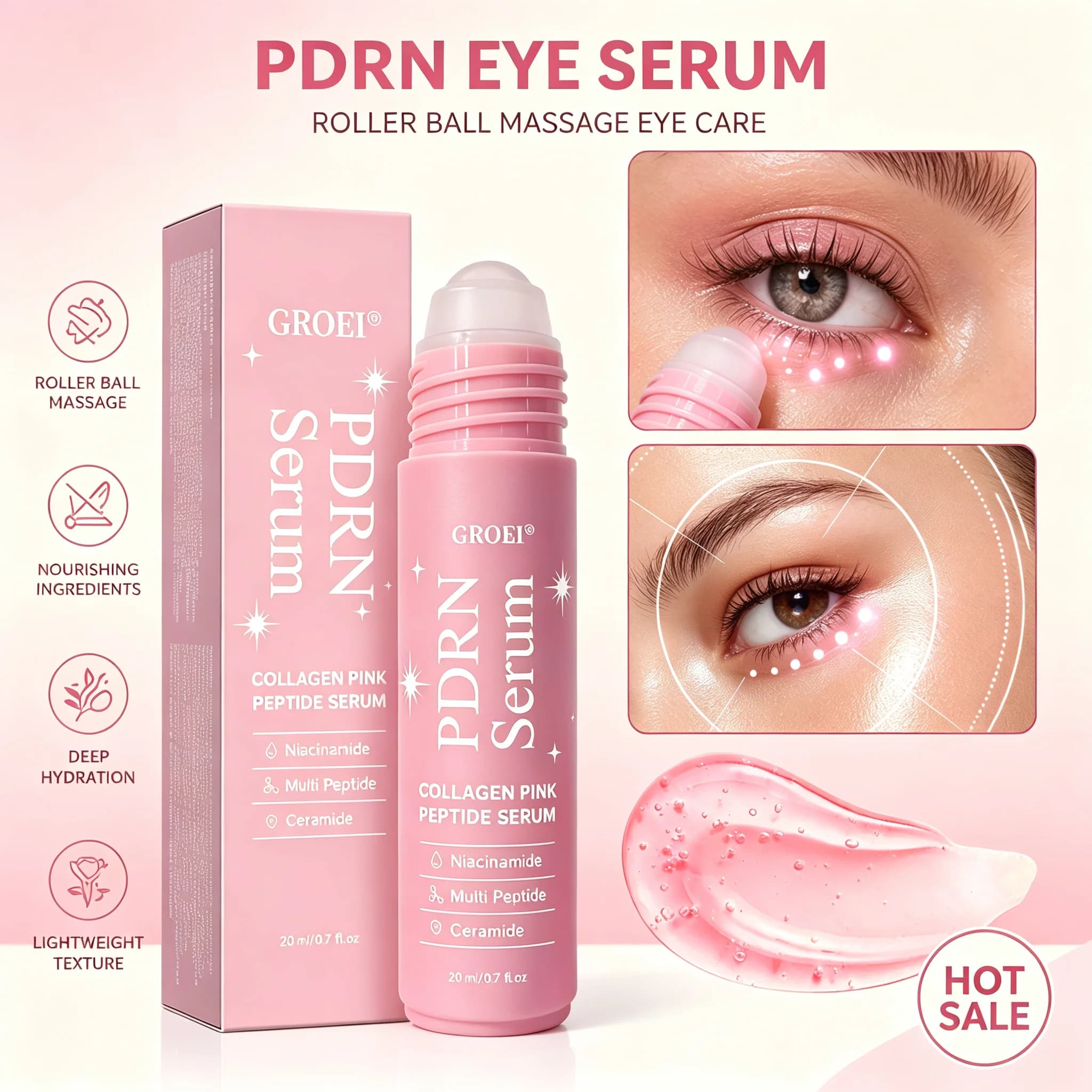 Under-Eye Cooling Roller Serum 20ml with PDRN, Collagen and Peptide – Soothes Puffiness, Hydrates and Revitalizes Tired Eyes