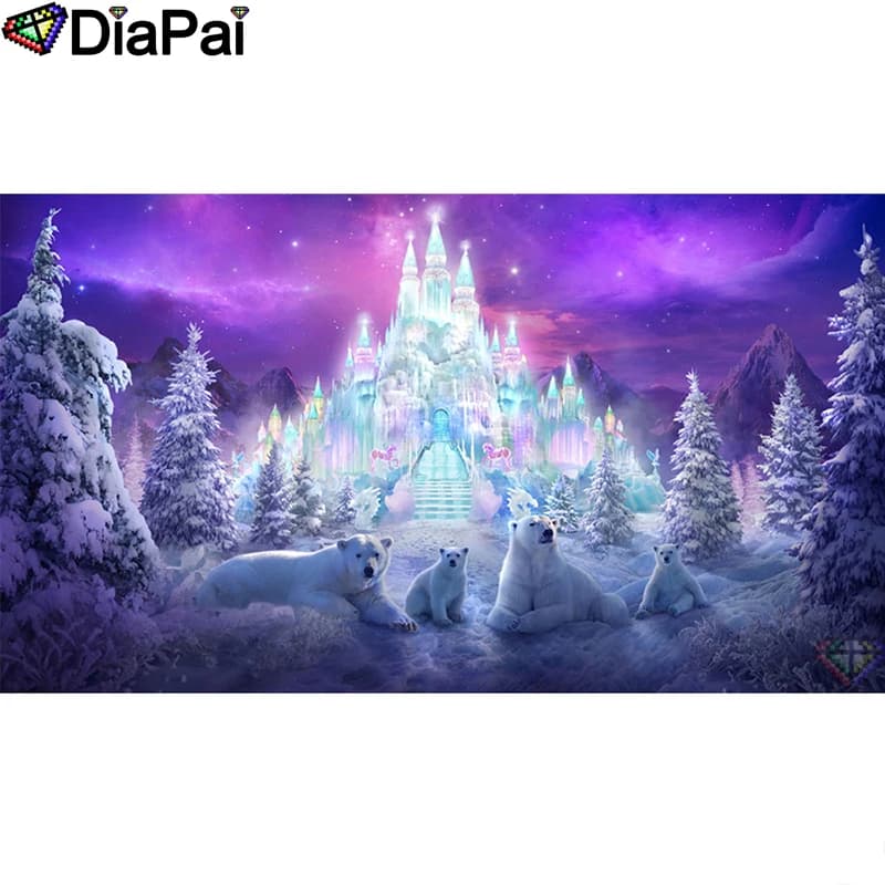 DIAPAI Diamond Painting 5D DIY 100% Full Square/Round Drill "Bear castle snow" Diamond Embroidery Cross Stitch 3D Decor A24664