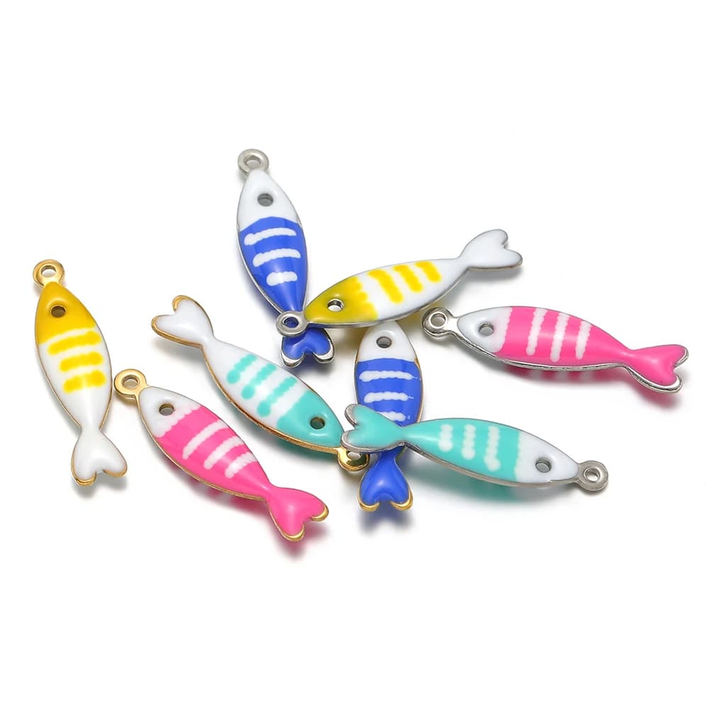 20 pendants with small fish shaped pendants in gold enamel color stainless steel for diy jewelry, bracelets, necklaces, results, earrings