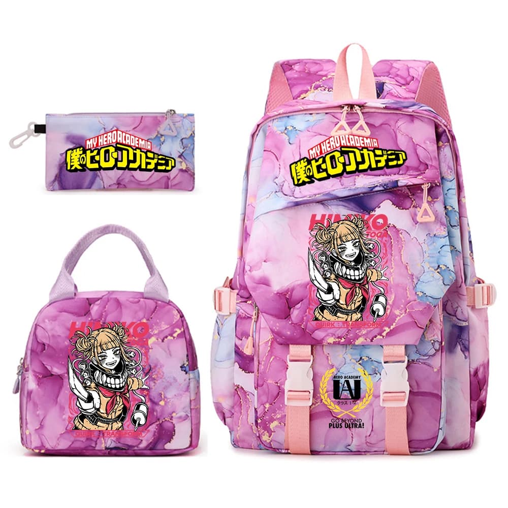 My Hero Academia Anime Backpack Set for Girls School Teen Student Casual Daypack with Lunch Bag Pencil Case