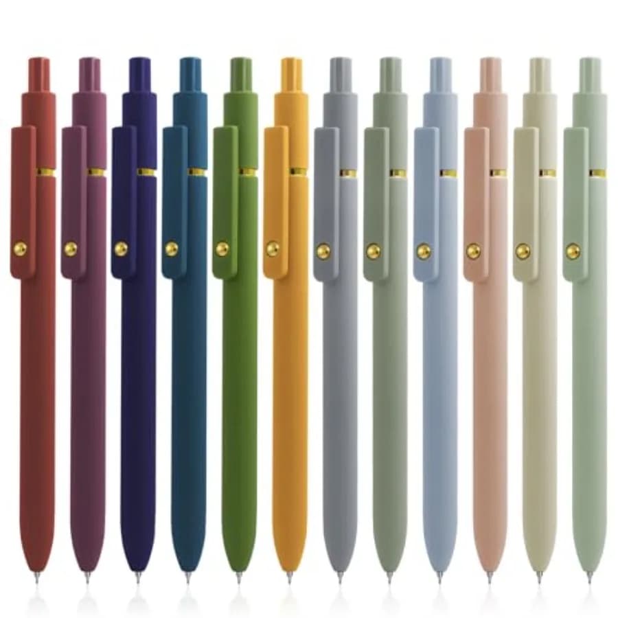 Gel Pens, 12 Pcs Black Ink Pens for Women, 0.5mm Fine Point Smooth Writing Pens, High-End Series Retractable Pens for Journalin