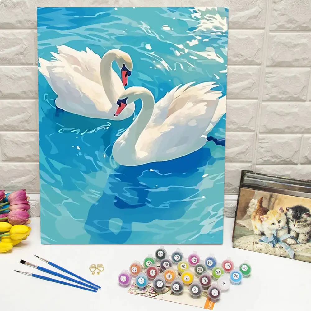 Digital Oil Painting Swan Painting By Numbers Animal Coloring By Numbers Acrylic Paint Kit Handpainted DIY Gift Home Decoration