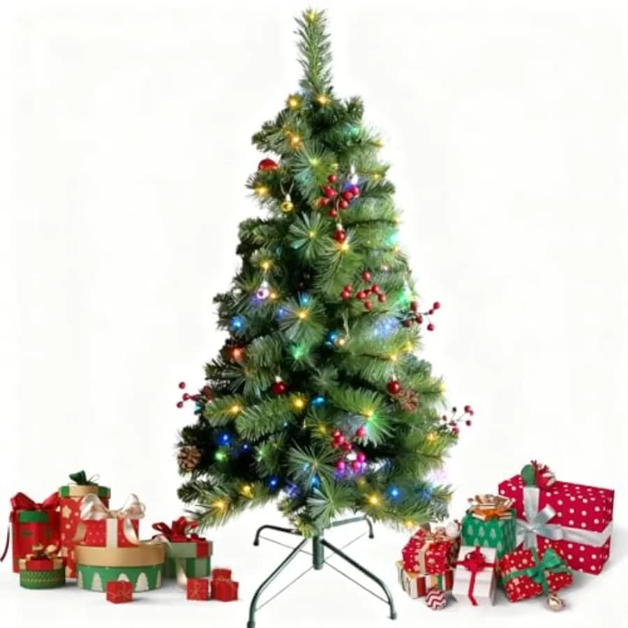 Albero di Natale Artificiale da 1,2 Metri - Piccolo Albero Decorato con Supporto a Treppiede, Facile da Montare, per Uso Interno