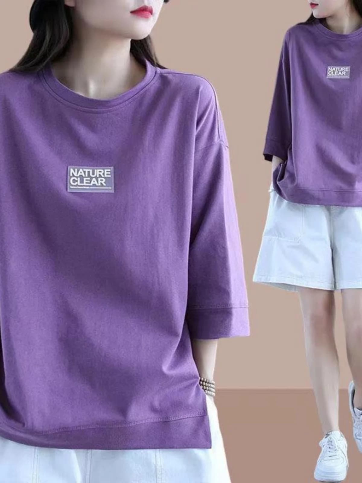 Complete Sports in Pure Cotton Women's Cotton, Summer 2026, Casual Rain, T-shirts in Sleeves Court and Trousers in Gamba Larga, Korean Version