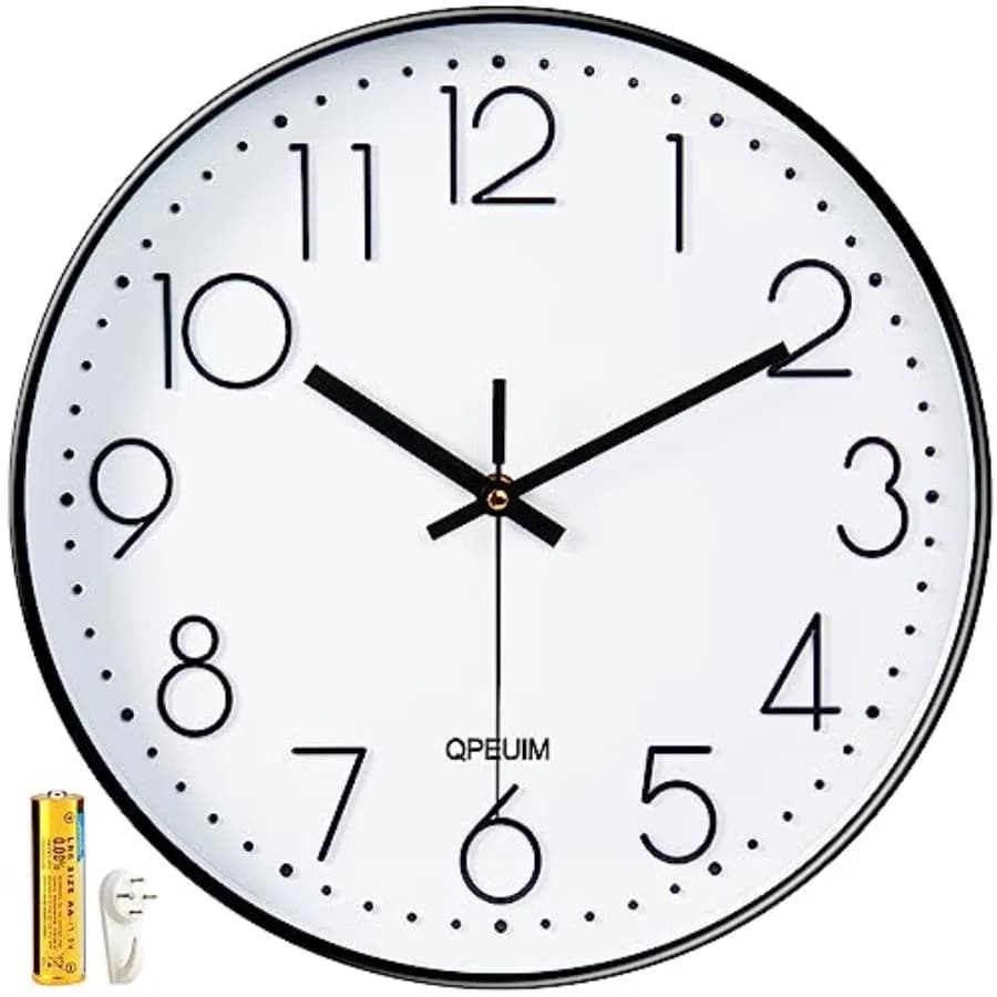 Wall Clock Wall Clocks Non-Ticking Battery Operated with Stereoscopic Dial Ultra-Quiet Movement Quartz for Office Classroom Sch