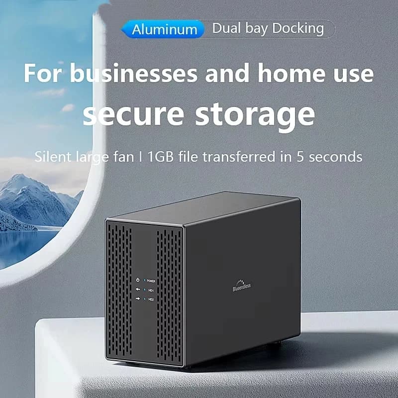 Box esterno per doppio disco rigido da 3,5 pollici USB 3.0 Type-C con dissipazione del calore a doppia baia, custodia per server HDD SATA Array