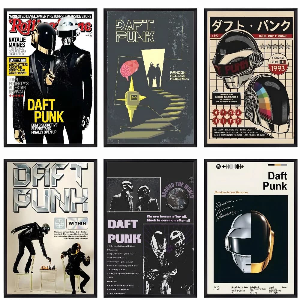 D-Daft P-Punk Band Poster HD art muro appiccicoso impermeabile casa soggiorno bar ufficio decorazione estetica