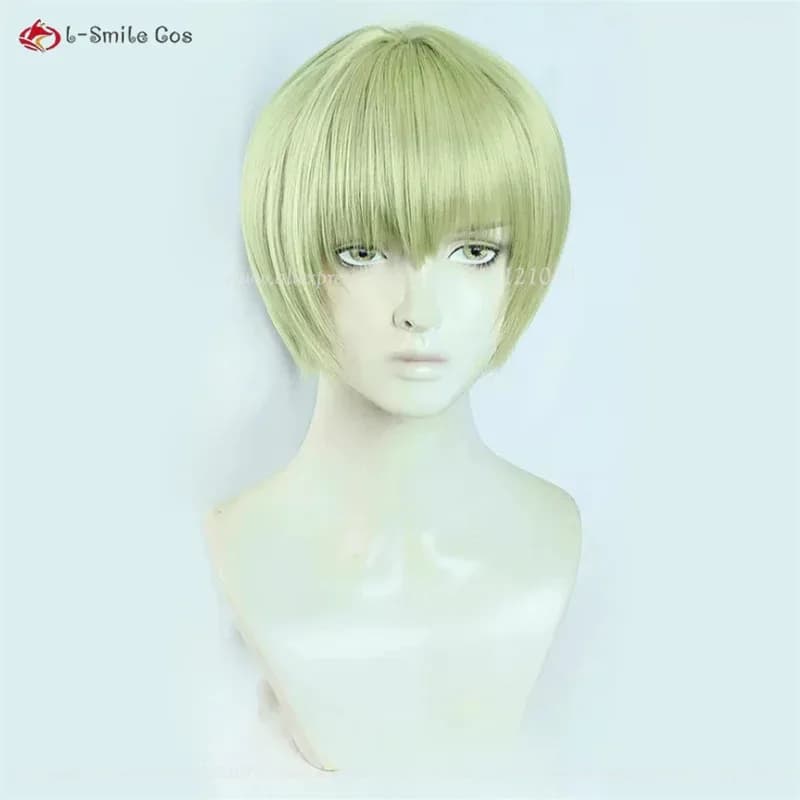 Shalnark 30 cm giallo verde parrucche resistenti al calore capelli sintetici costumi cosplay anime per donne uomini + cappuccio parrucca