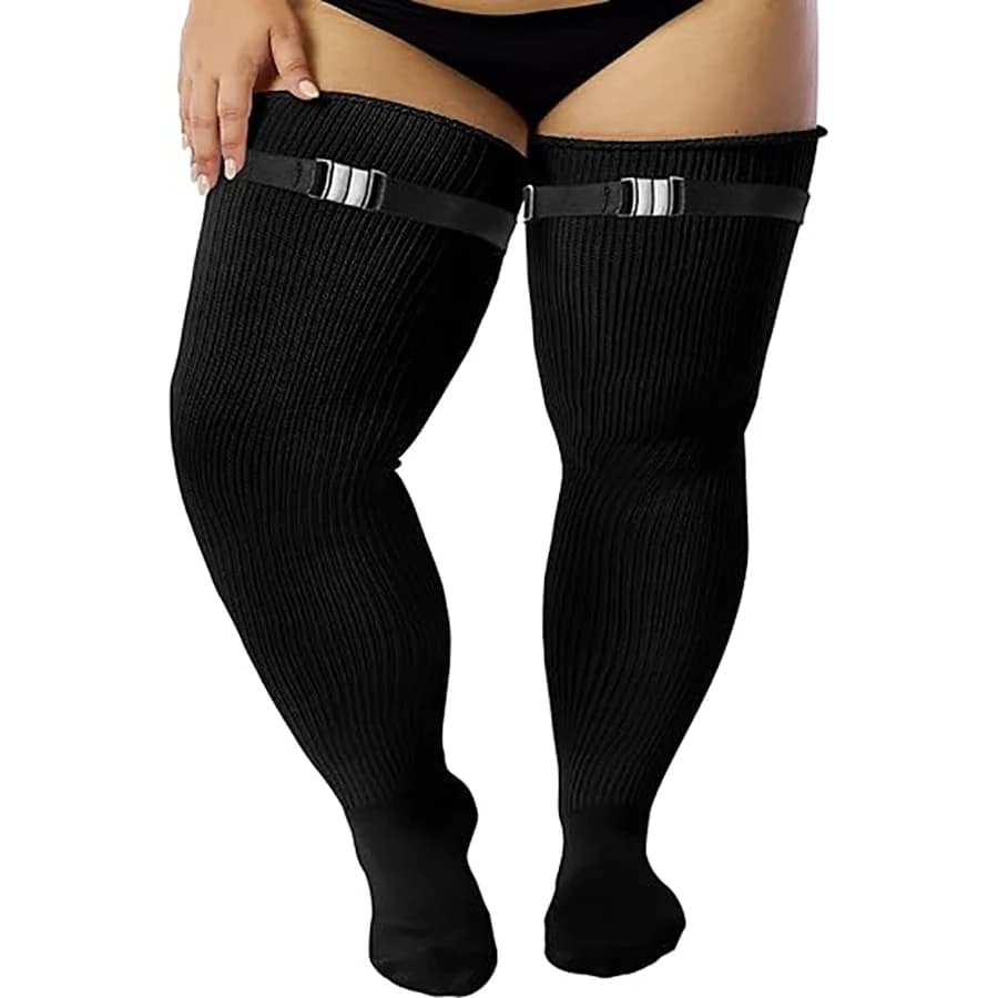 Plus Size Womens Thigh High Winter Socks for Fat Thighs-Extra Long Over the Knee Stockings-Leg Warmer Boot Sock with Thigh Belt