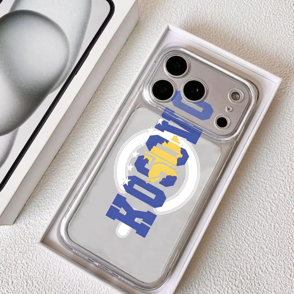 Custodia Magnetica Trasparente K-KosovoS con Bandiera per iPhone 17-12 Pro Max Plus, Cover Sottile Trasparente per Ricarica