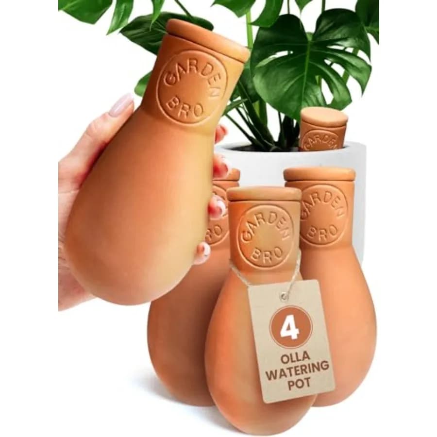 Set di 4 Vasi in Terracotta per Irrigazione - Globi Autoirriganti in Terracotta per 1 Settimana, Facili da Ricaricare - Vasi Olla in Argilla per Piante da Giardino