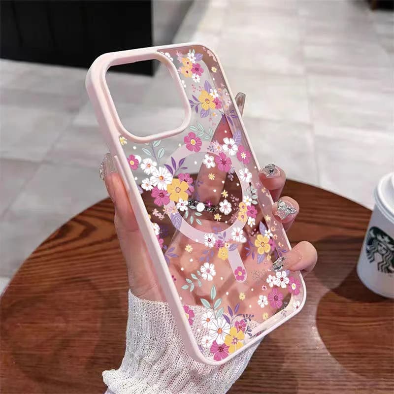 Cover per iPhone con Ricarica Wireless Magsafe e Motivo Floreale per iPhone 11 12 13 14 15 16 17 Pro Max Plus Air 16E, Cover Posteriore Magnetica