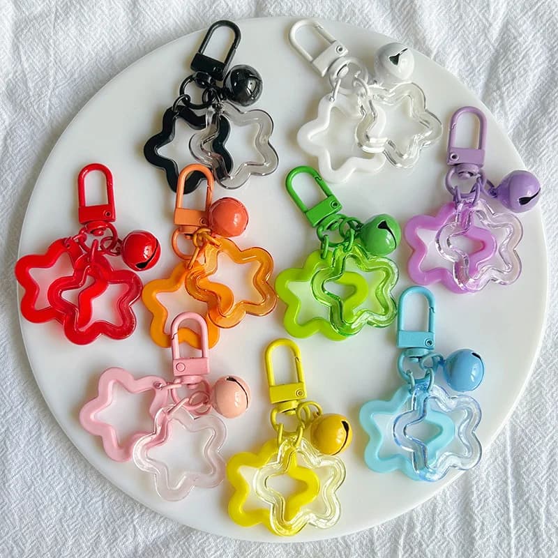Acrylic Stars Bell Pendant Keychain Cute Colorful Backpack Purse Charms Metal Keyring Diy Jewelry Making Key Chain Accessories