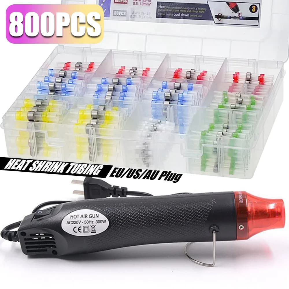 800/430/50PCS Termoretraibile di Testa Impermeabile Sigillo di Saldatura Cavo Terminale di Giunzione Kit Terminali A Crimpare Elettrico con Pistola Ad Aria Calda