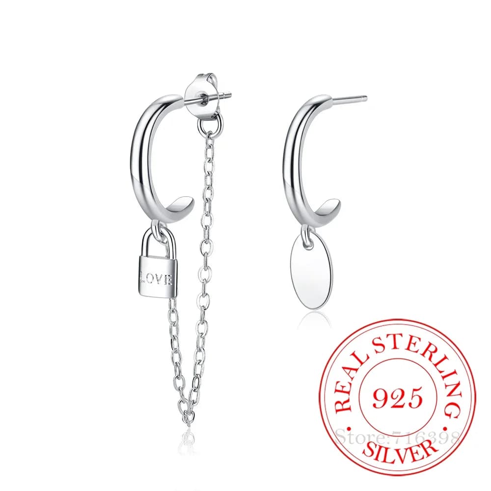 Orecchini a bottone con catena lunga in vero argento sterling 925 con nappa Orecchini coreani semplici con lucchetto femminile per le donne Regalo di gioielli per feste di nozze
