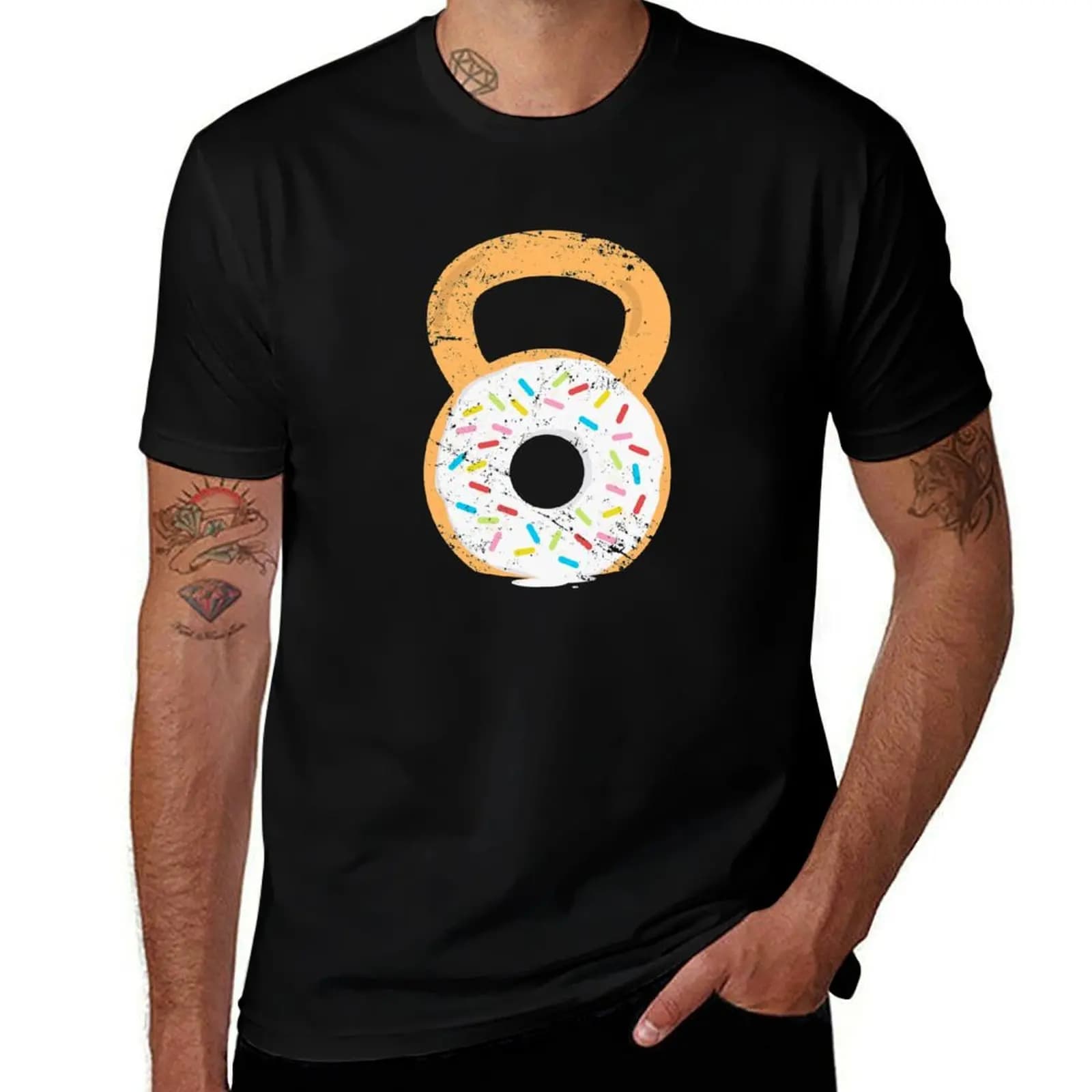 Kettlebell Donut, Funny Doughnut Fitness and Gym Joke T-Shirt Simple Trendy Casual T-Shirt