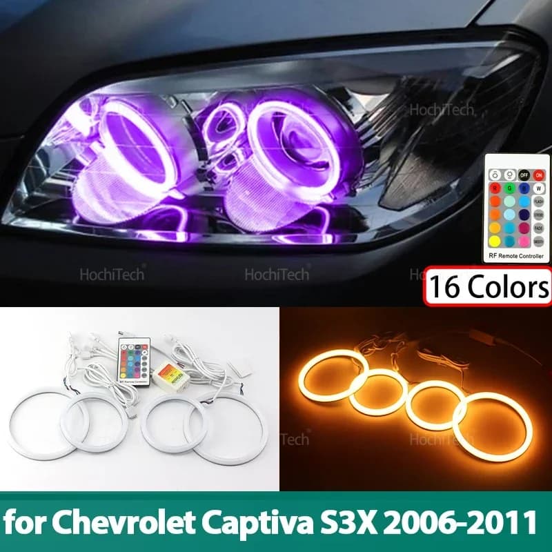 Per CHEVROLET CAPTIVA S3X 2006 2007 2008 2009 2010 2011 Cotone RGB Angel Eyes Anello Kit 16 Colori Flash Telecomando