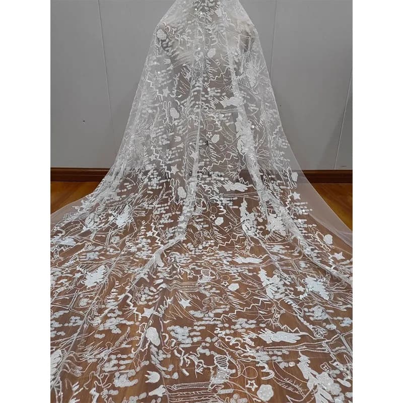 Nuovo squisito e morbido decalcomania pizzo maglia ricamo perline paillettes velo da sposa fatto a mano decorazione abito accessori di abbigliamento