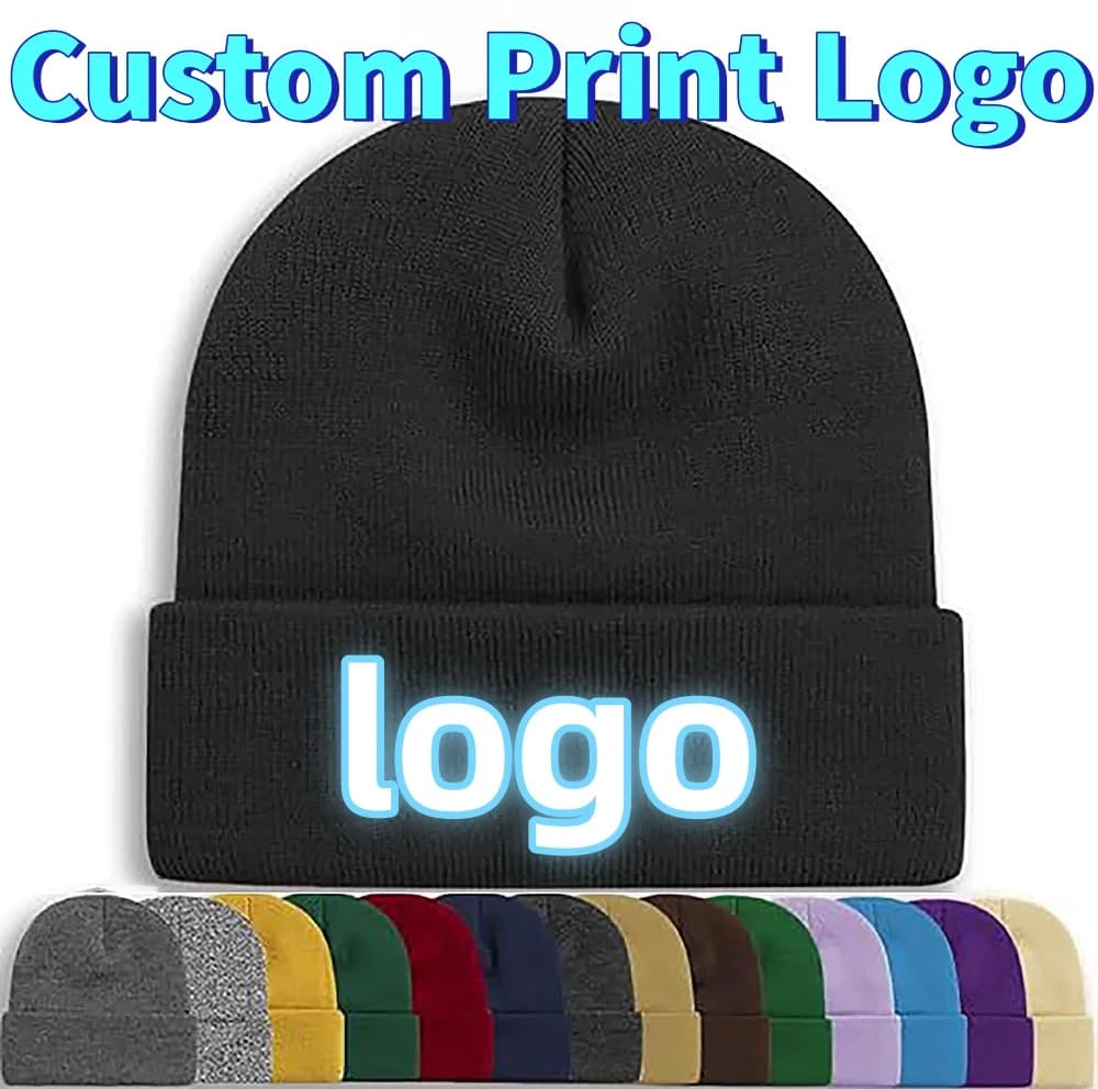 Berretto lavorato a maglia classico in tinta unita da uomo con logo stampato personalizzato Cappello stile base da donna Copricapo caldo antivento con cupola Cappellini in maglia fredda