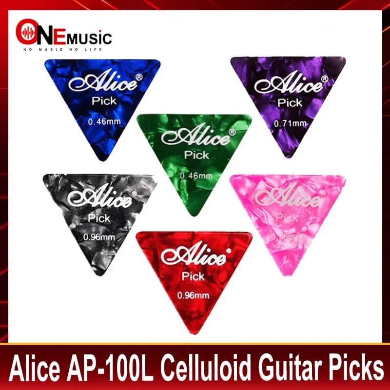 100 Pezzi Plettri Alice Cellouid Grandi Triangolari per Chitarra, Spessori 0.46/0.71/0.81/0.96/1.2/1.5MM, Colori Misti, Ricambi per Chitarra