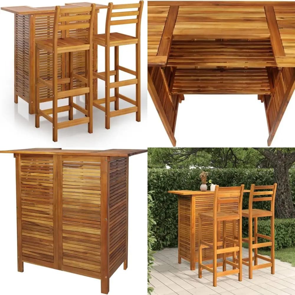 Set da Bar da Giardino in Legno Massello di Acacia con Poggiapiedi Compatto, Mobili da Pranzo Rustici da Esterno in 4 Pezzi per Patio, Balcone, Terrazza, Durevole